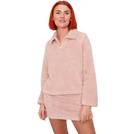 Bluzki damskie - OHS Bluzka z długim rękawem Teddy Polar Kołnierz z guzikami w stylu polo Ciepły damski pluszowy pulower wygodny miękki przytulny strój domowy, różowy (Blush Pink), 36-38 - miniaturka - grafika 1