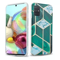 Etui i futerały do telefonów - Pokrowiec Etui Do Samsung Galaxy A71 5G w Ciemnozielono Biało Złoty Marmur No. 6 Obudowa Case Cover Silikon Plecki Cadorabo - miniaturka - grafika 1
