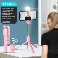 Selfie stick - ["NEW Bluetooth Wireless Selfie Stick Mini statyw z wysuwanym monopodem i zdalnym wyzwalaczem światła wypełniającego do telefonu IOS Android, ze światłem, różowy"], - miniaturka - grafika 1
