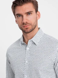 Męska koszula w drobny wzór SLIM FIT - biała V2 OM-SHCS-0140 - Ombre Clothing - Koszule męskie - miniaturka - grafika 1