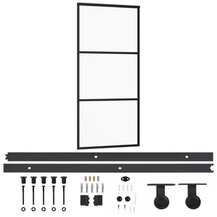 vidaXL Drzwi przesuwne z osprzętem, szkło ESG i aluminium, 90x205 cm - Drzwi wewnętrzne - miniaturka - grafika 1