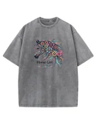 Koszulki i topy damskie - Koszulka oversize Horse Girl Kolorowy Koń Sprana Grafitowa L - miniaturka - grafika 1