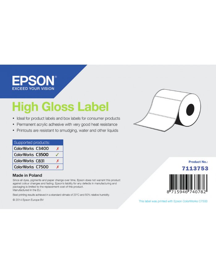 Epson High Gloss Label - Continuous Roll: 102Mm X 33M 7113753