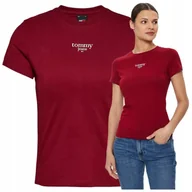 Bluzki damskie - Koszulka T-shirt Damska Bordo Bluzka Damska Tommy Hilfiger Jeans logo Koszulka T-shirt Damska Bordo Bluzka Damska Tommy Hilfiger Jeans logo r.S - miniaturka - grafika 1