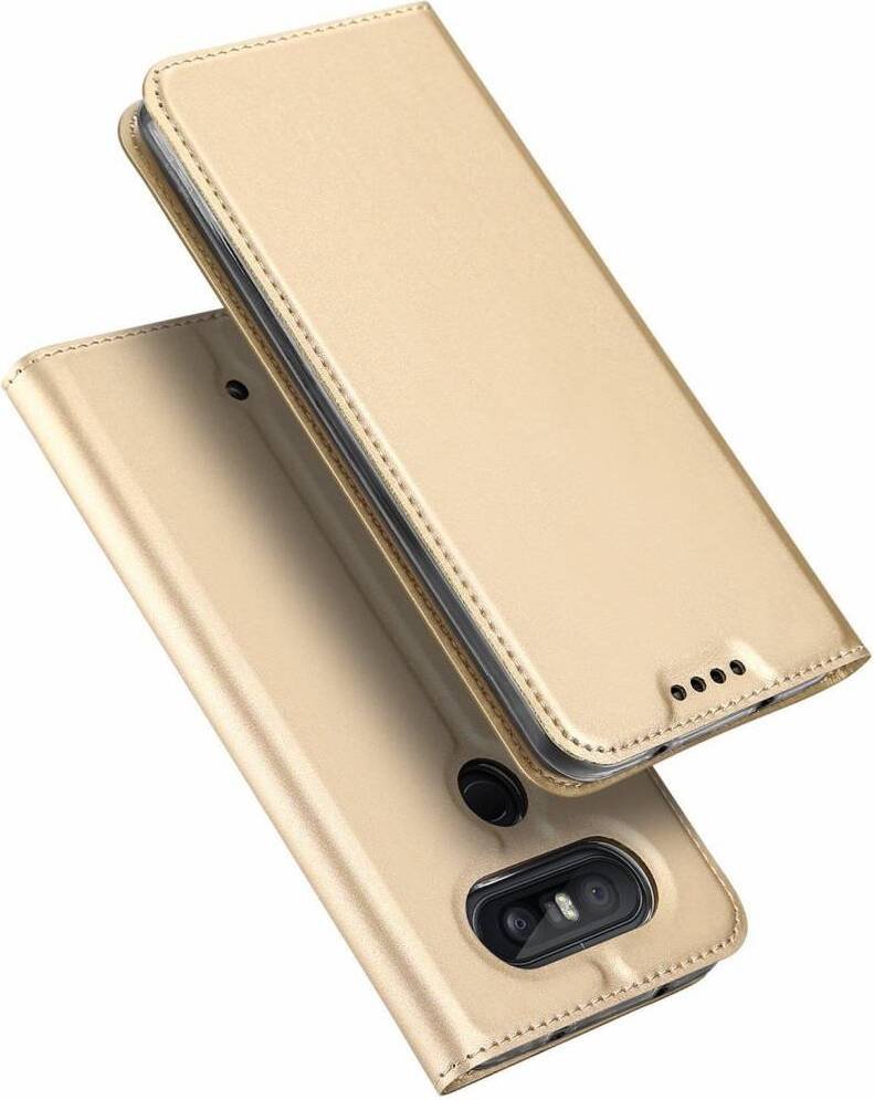 Dux Ducis - Etui na telefon komórkowy LG Q8 - Skórzane etui ochronne z klapką i kieszenią na kartę - Złote