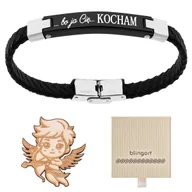 Bransolety męskie - Bransoletka z GRAWEREM męska SKÓRZANA pleciona kol - miniaturka - grafika 1