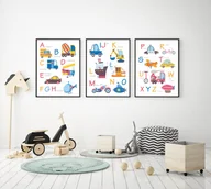 Dekoracje domu - Plakaty Edukacyjne, Polski Alfabet, Autka, Pojazdy Blue format A3 - miniaturka - grafika 1