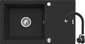 Zlewozmywaki z baterią - ZESTAW PYRAMIS KORFU (78x46) 1B 1D + BELLO volcano (czarny mat) (070167301Bn) - miniaturka - grafika 1