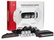 Czujniki parkowania - AMIO Czujniki parkowania AMiO z wyświetlaczem LED i buzzerem 8 sensorów 22mm srebrne P23-5413 - miniaturka - grafika 1