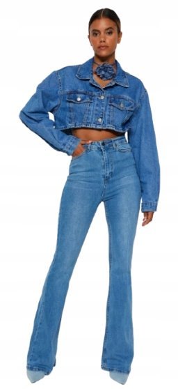 TRENDYOL JEANSY FLARE WYSOKI STAN NIEBIESKIE Z BAWEŁNY DZWONY 34 J5E