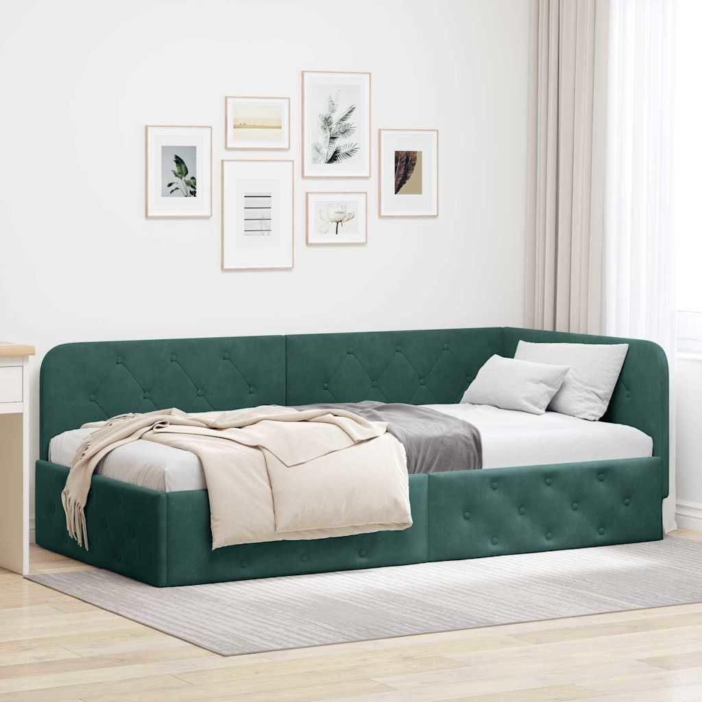 vidaXL Rama łóżka narożnego Ciemna zieleń 90 x 190 cm Aksamit