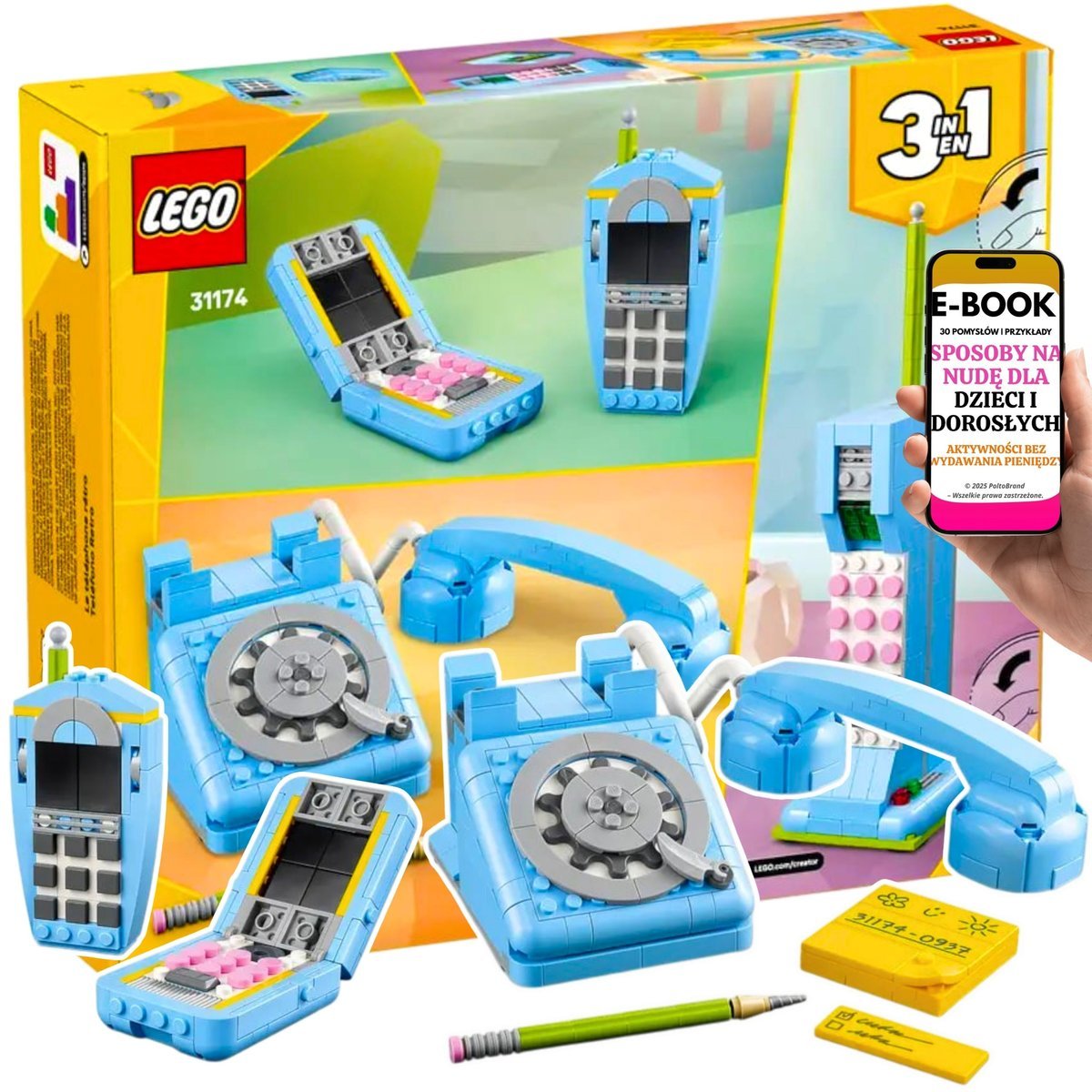 LEGO PREZENT DLA DZIECKA LEGO Creator 3w1 TELEFON retro z 3 modelami (31174) Klocki Prezent Na Święta + EBOOK-3