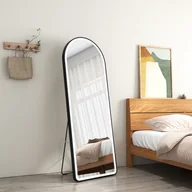 Lustra - EMKE lustro stojące 160x60cm lustro na całej długości czarna rama z oświetleniem LED lustro w 3 kolorach z funkcją ściemniania światła zakrzywione lustro toaletowe - miniaturka - grafika 1