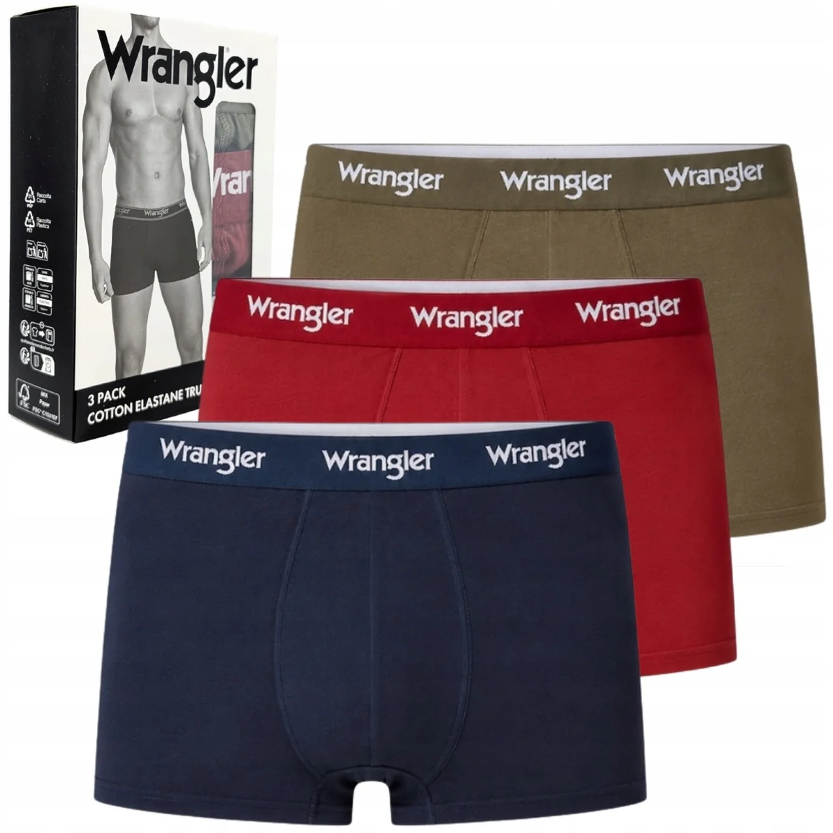 Wrangler Cadby elastyczne bokserki męskie bawełniane majtki 3 sztuki S