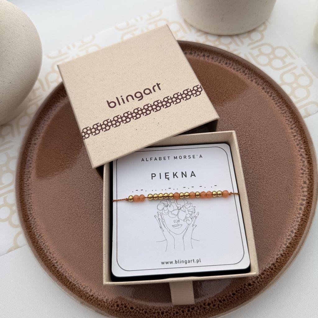 Bransoletka PIĘKNA kodowana alfabetem morse'a kamienie naturalne stal chirurgiczna