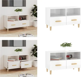 vidaXL Szafka pod TV biały wysoki połysk 80x36x50 cm materiał drewnopochodny - szafka pod TV - szafki pod TV - meble pod TV - stojak pod TV - Szafki RTV - miniaturka - grafika 1