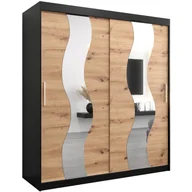 Szafy - Szafa przesuwna garderoba z lustrem i półkami do sypialni Sewilla 180 artisan sonoma czarna biała - miniaturka - grafika 1
