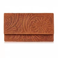 Portfele - PORTFEL DAMSKI SKÓRZANY VINTAGE W KWIATY POMARAŃCZOWY DUŻY PAOLO PERUZZI T-108-HOR - miniaturka - grafika 1