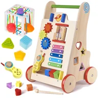 Skoczki dla dzieci - PCHACZ DREWNIANY CHODZIK KOSTKA EDUKACYJNA GRA 6W1 MONTESSORI SORTER KLOCKI - miniaturka - grafika 1