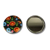 Lusterka do makijażu - Lusterko folk łowicki kwiaty czarne - miniaturka - grafika 1