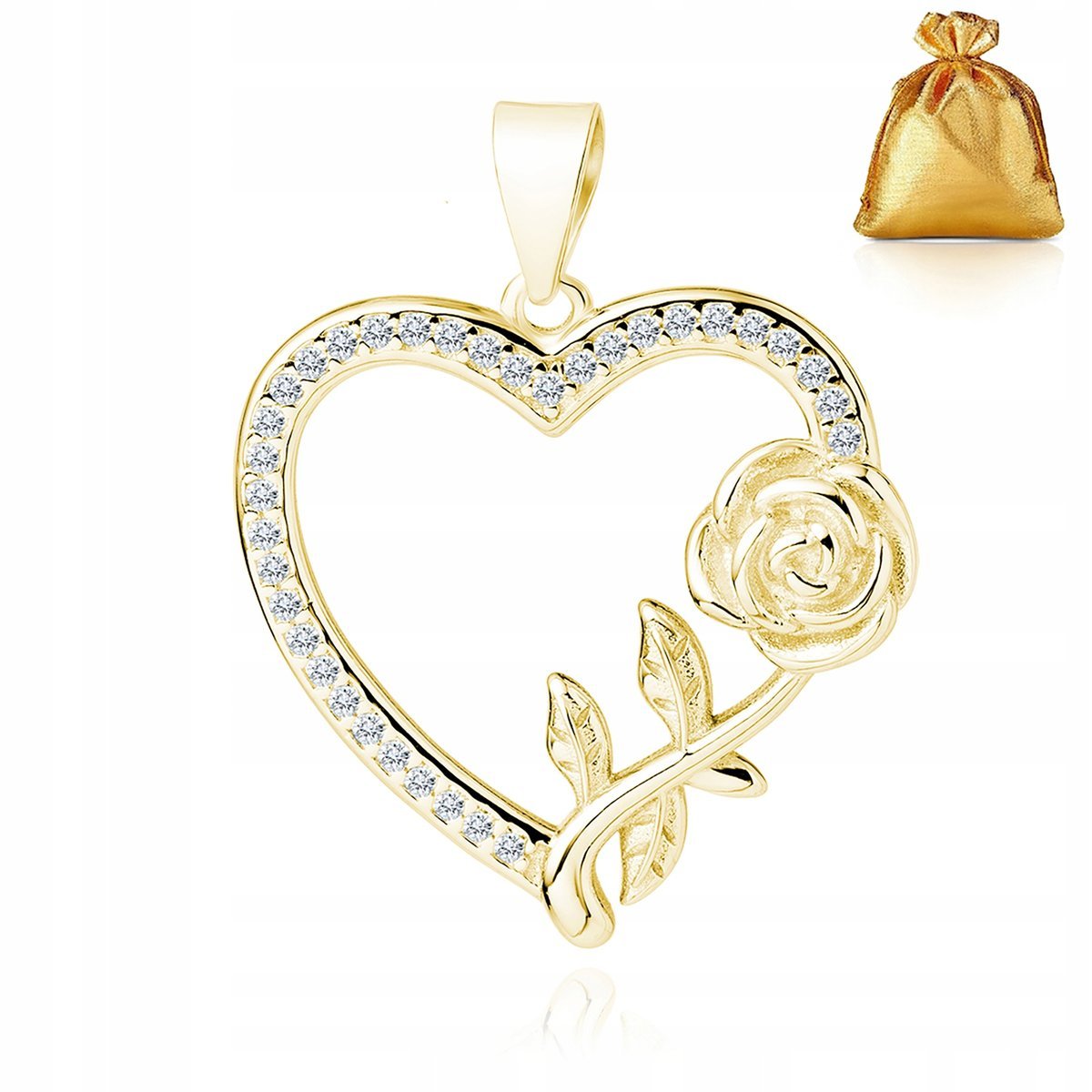 Złota Zawieszka Wisiorek Serce Serduszko Z Cyrkoniami Srebro 925 Pozłacany