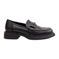 Mokasyny damskie - Eleganckie Mokasyny Damskie Z Naturalnej Skóry Czarne Vinceza 91114 - miniaturka - grafika 1