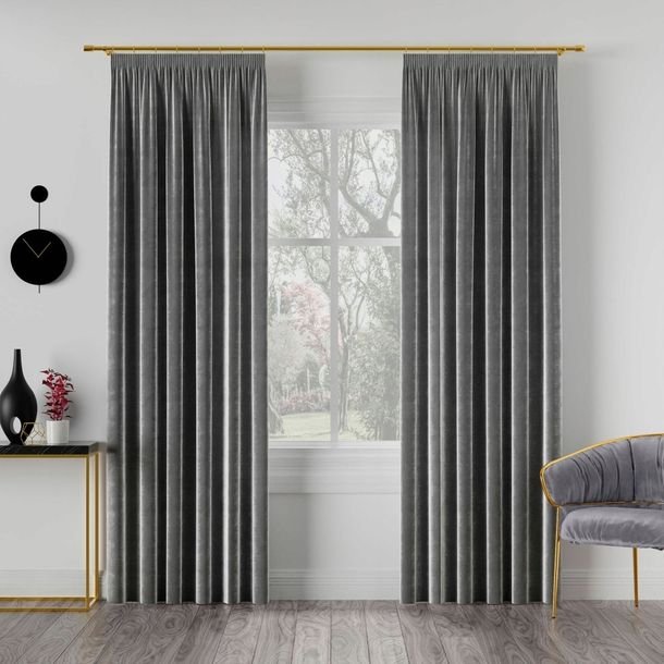 Zasłona gotowa na taśmie żabki ciemnoszara 140x260 velvet WELWETOWA gładka