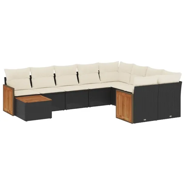 Zestaw wypoczynkowy rattan PE, czarny, 62x62x69cm, kremowa poduszka