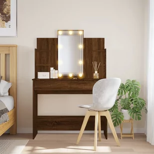 vidaXL Toaletka z oświetleniem LED, brązowy dąb, 96x40x142 cm - Toaletki - miniaturka - grafika 1