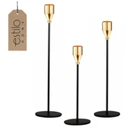 Świeczniki - Świecznik na Stół Nowoczesny Czarno Złoty Świąteczny - Zestaw 3 Sztuk - miniaturka - grafika 1