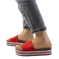 Klapki i japonki damskie - Czerwone klapki na korkowej podeszwie Bonython - Inna marka - miniaturka - grafika 1