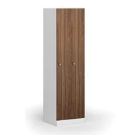 Szafki biurowe - Szafka ubraniowa metalowa, 2 szafki, 1850 x 500 x 500 mm, zamek obrotowy, drzwi laminowane, orzech - miniaturka - grafika 1