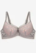 Biustonosze - Szaro-Różowy Biustonosz Push Up Ozdobiony Koronką Nalisse - miniaturka - grafika 1