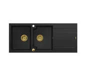 Zlewozmywaki - Quadron HQE11650U7_PVDG1_P2O Evan 121 pure carbon - czarny mat/złoty - granitowy - wpuszczany w blat - ociekacz - miniaturka - grafika 1