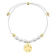 Bransoletki - Bransoletka sznurkowa białe perełki ze złotym medalikiem stal szlachetna Waga - Manoki - miniaturka - grafika 1