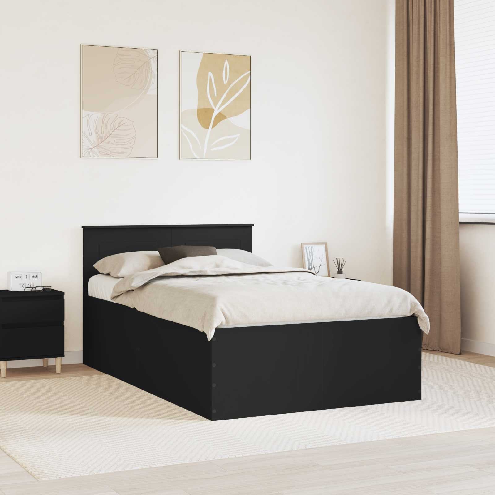 vidaXL Ramka łóżka Czarny 135 x 190 cm Materiał drewnopochodny