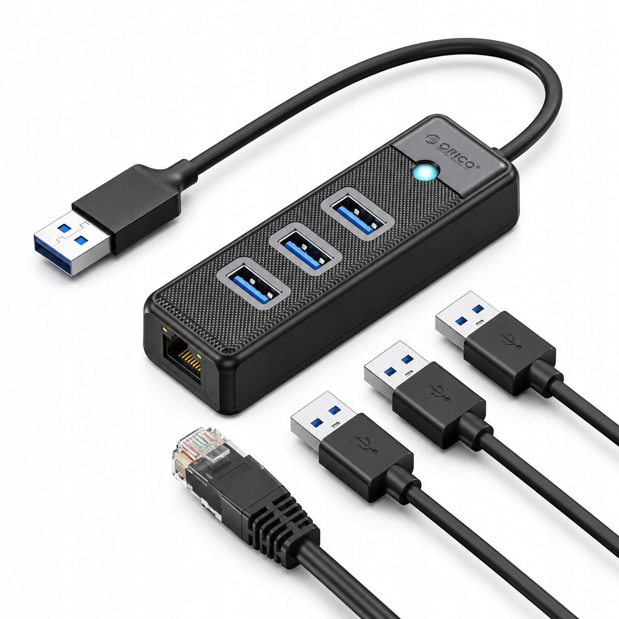 HUB USB Orico PW3UR25-U3 4-portowy 3x USB-A 3.0 1x RJ45 2.5G Ethernet 0,5 m - czarny 6941788856288