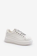 Sneakersy damskie - Skórzane Sneakersy Damskie Na Platformie GOE NN2N4033 Białe-38 - miniaturka - grafika 1