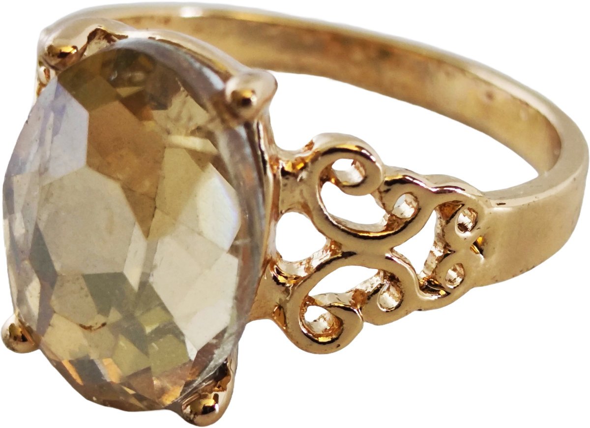 Złoty Pierścionek z Cyrkonią Duża Cyrkonia Kamień Stal Chirurgiczna Vintage