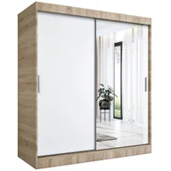 Szafy - Szafa przesuwna MODUO COMFORT 180 dąb sonoma/biała mat z lustrem po prawej - miniaturka - grafika 1