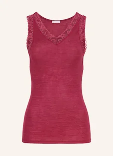 Hanro Top Woolen Lace Z Wełny Merino Z Koronką pink - Koszulki i topy damskie - miniaturka - grafika 1