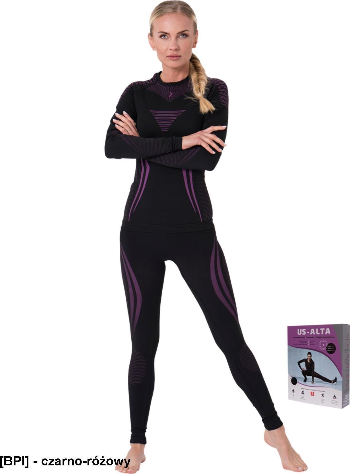 R.E.I.S. US-ALTA - damska bielizna termoaktywna, dodatkowa izolacja przed zimnem, zestaw koszulka z leginsami, 58% poliester, 26% poliamid, 16% elastan M