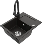 Zlewozmywaki z baterią - Mexen Enzo zlewozmywak granitowy 1-komorowy z ociekaczem i baterią kuchenną Elia, czarny/złoty metalik - 6506-75-670101-70 - miniaturka - grafika 1