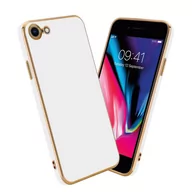 Etui i futerały do telefonów - Pokrowiec Do Apple iPhone 7 / 7S / 8 / SE 2020 Etui w Glossy Biały - Złoto TPU Silikonowe Obudowa Case Cover Cadorabo - miniaturka - grafika 1