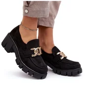 Mokasyny damskie - Vinceza Zamszowe Półbuty Damskie Z Ozdobą Czarne Rullenes - miniaturka - grafika 1