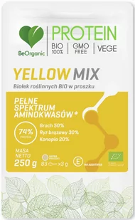 Beorganic Białko Roślinne BIO Yellow Mix 74% Protein (Groch, Ryż Brązowy, Konopia) Aminokwasy 250 g VEGE BeOrganic brg-031 - Odżywki białkowe - miniaturka - grafika 1