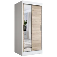 Szafy - Szafa przesuwna MODUO COMFORT 90 biała mat/dąb sonoma z lustrem po lewej - miniaturka - grafika 1