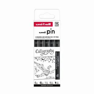 Cienkopis kreślarski PIN 200 Calligraphy czarny różne końcówki 5szt. - UNI - Cienkopisy - miniaturka - grafika 1