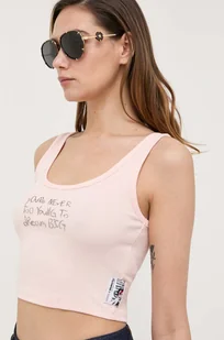 Guess top Guess x Banksy damski kolor różowy - Koszulki sportowe damskie - miniaturka - grafika 1