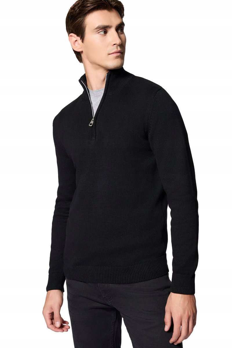 Sweter Męski Bawełniany Czarny Rozpinany pod Szyją Próchnik PM10 2XL